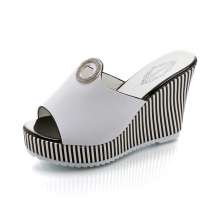 2019 summer new style sandals women's fashion wear slippers high heel thick bottom wedge fish mouth stripe bottom high heel sandals (shoes 56)
