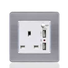 With switch British standard socket with dual USB silver charging square hole switch panel Hong Kong British British standard socket