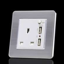 With switch British standard socket with dual USB silver charging square hole switch panel Hong Kong British British standard socket