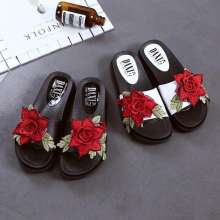 2019 summer new slippers women's shoes muffin bottom flower PU muffin with middle rubber (shoes 59)