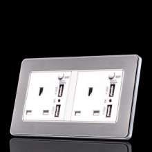 With switch two British socket 13A square feet Hong Kong stainless steel square hole British standard British standard with 4 dual USB socket