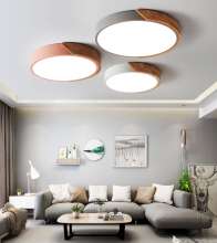 Simple modern living room lamp macaron children's room round lamp led Nordic study bedroom lamp wood ceiling lamp