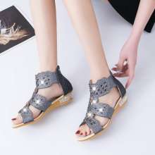 2019 summer new female sandals wedge with Korean version of the wild Roman sandals women's shoes with diamonds in the heel (shoes 60)
