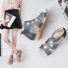 2019 summer new female sandals wedge with Korean version of the wild Roman sandals women's shoes with diamonds in the heel (shoes 60)