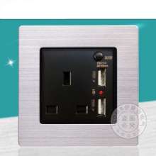 Stainless steel black with switch 13A British standard socket dual USB charging switch panel Hong Kong British British standard socket