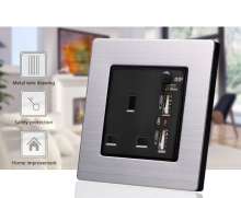 Stainless steel black with switch 13A British standard socket dual USB charging switch panel Hong Kong British British standard socket