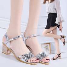 2019 summer new Korean version with solid color thick heel with fashion wild sandals (shoes 62)