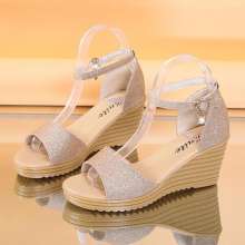 2019 summer new thick-soled sandals Korean version of the wild women's shoes European station slope with a buckle high heels women's shoes (shoes 63)