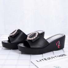 2019 summer new wedge with women's shoes sandals thick bottom with slippers H (shoes 69)
