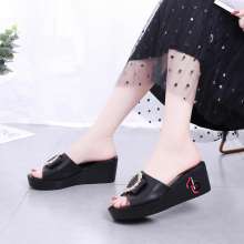 2019 summer new wedge with women's shoes sandals thick bottom with slippers H (shoes 69)