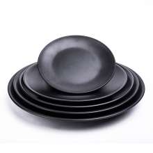 Melamine disc black plate commercial plastic round grill stir-fry plate grill restaurant cutlery plate