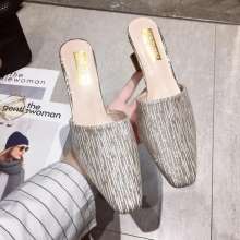 2019 spring new casual versatile square head thick with half drag single shoes (shoes 80)