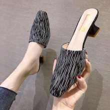 2019 spring new casual versatile square head thick with half drag single shoes (shoes 80)