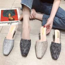 2019 spring new casual versatile square head thick with half drag single shoes (shoes 80)