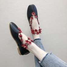 Flowers Sen literary low heel women's shoes soft women's shoes sandals (shoes 81)