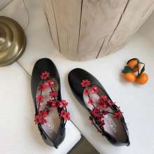 Flowers Sen literary low heel women's shoes soft women's shoes sandals (shoes 81)