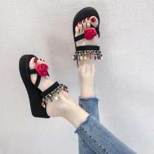 2019 new slippers female summer wear sets of feet sandals ethnic style retro seaside beach flat with anti-skid flip flops (shoes 94)