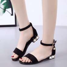 2019 summer new style sandals women's shoes with a buckle with empty solid color PU front and rear with open toe square with rubber Han (shoes 97)
