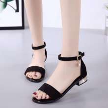 2019 summer new style sandals women's shoes with a buckle with empty solid color PU front and rear with open toe square with rubber Han (shoes 97)