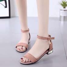 2019 summer new style sandals women's shoes with a buckle with empty solid color PU front and rear with open toe square with rubber Han (shoes 97)