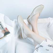 Soft leather half a single shoes female 2019 spring and summer new simple lazy shoes Korean version of the wild sandals and slippers low heel women shoes (shoes 100)