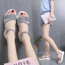 2019 women's sandals summer new thick bottom wedge Korean version of the wild beach shoes simple women's shoes (109)