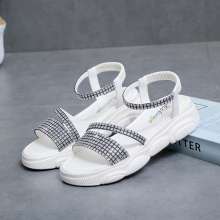 2019 women's sandals summer new thick bottom wedge Korean version of the wild beach shoes simple women's shoes (109)