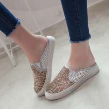 Flat bottom half-small white shoes women's sandals and slippers 2018 summer new baotou mesh openwork no back lazy shoes women (shoes 111)