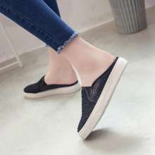 Flat bottom half-small white shoes women's sandals and slippers 2018 summer new baotou mesh openwork no back lazy shoes women (shoes 111)