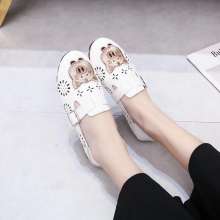 2019 leather buckle hole shoes hollow embroidery casual flat sandals (shoes 113)