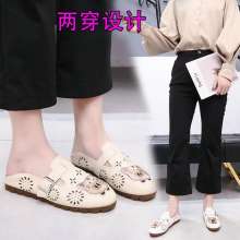 2019 leather buckle hole shoes hollow embroidery casual flat sandals (shoes 113)