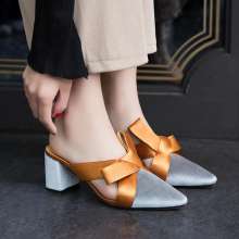 Spring and summer new Korean fashion pointed high-heeled shoes color matching pointed suede with thick with sandals (shoes 121)