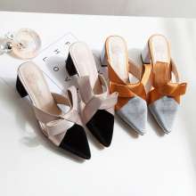 Spring and summer new Korean fashion pointed high-heeled shoes color matching pointed suede with thick with sandals (shoes 121)