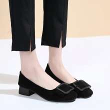 2019 new Korean fashion belt buckle suede shallow mouth square head single shoes low heel thick with female shoes work shoes WLDF-3 h241 (shoes 129)
