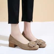 2019 new Korean fashion belt buckle suede shallow mouth square head single shoes low heel thick with female shoes work shoes WLDF-3 h241 (shoes 129)