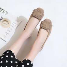 2019 new Korean fashion belt buckle suede shallow mouth square head single shoes low heel thick with female shoes work shoes WLDF-3 h241 (shoes 129)