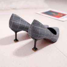 2018 new plaid single shoes stiletto shallow mouth high heels Korean fashion comfortable wild student shoes tide i061 (shoes 132)