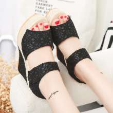 2019 spring and summer slope with sandals Velcro platform waterproof platform platform shoes lace hollow high heel sandals women's shoes (shoes 135)