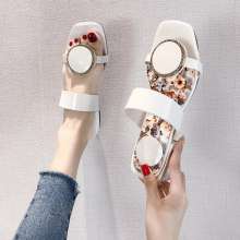 2019 new sandals female summer fashion in the low-heeled outside wearing a word drag (shoes 137)