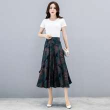 2019 summer new high waist loose thin nine points printed wide leg pants large size leg pants tide i113 (pants 5)