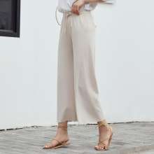 Large size women's summer new ice silk knit wide leg pants Korean version of high waist drop nine points casual pants Women's pants (shoes 10