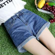 2019 new denim shorts female summer Korean version of the high waist Harajuku style loose wide leg wild curling hot pants tide (shoes 19)