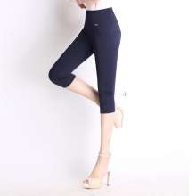 2019 summer thin section cropped trousers large size black leggings Slim feet wearing high waist pants (trousers 23)