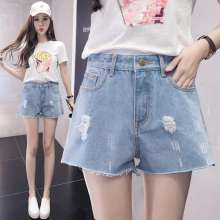 2019 spring and summer flower embroidery jeans raw edge worn high waist light color slim hot pants female shorts female (Pants 24)