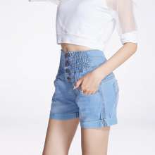 High waist denim shorts female summer thin elastic waist loose large size wide leg fat mm200 kg four pants BMDF-8 k752 (trousers 28)