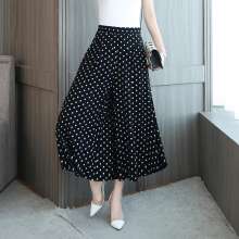 2019 summer new high waist loose thin nine points printed wide leg pants large size leg pants tide [DM] (trousers 35)