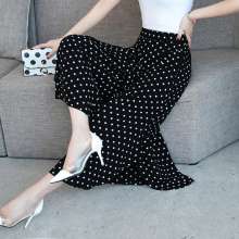 2019 summer new high waist loose thin nine points printed wide leg pants large size leg pants tide [DM] (trousers 35)