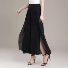 2019 summer chiffon wide leg pants women's pants summer nine pants loose high waist elastic waist pants skirt (trousers 37)