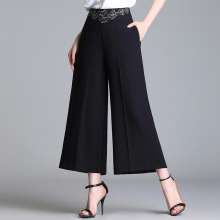Embroidered bell-bottoms elastic waist nine pants pants mother loaded spring and summer loose straight pants middle-aged women thin dance pants [DB] [DM] k615 (trousers 41)