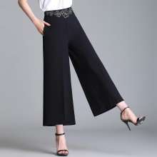 Embroidered bell-bottoms elastic waist nine pants pants mother loaded spring and summer loose straight pants middle-aged women thin dance pants [DB] [DM] k615 (trousers 41)